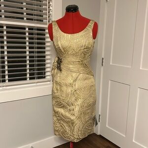 Kay Unger Gold Brocade Dress, Size 2
